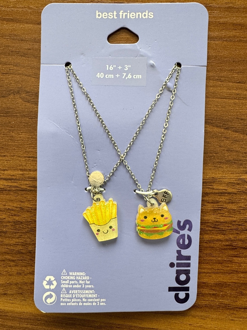Claire’s Best Friends necklace cat burger & fries new